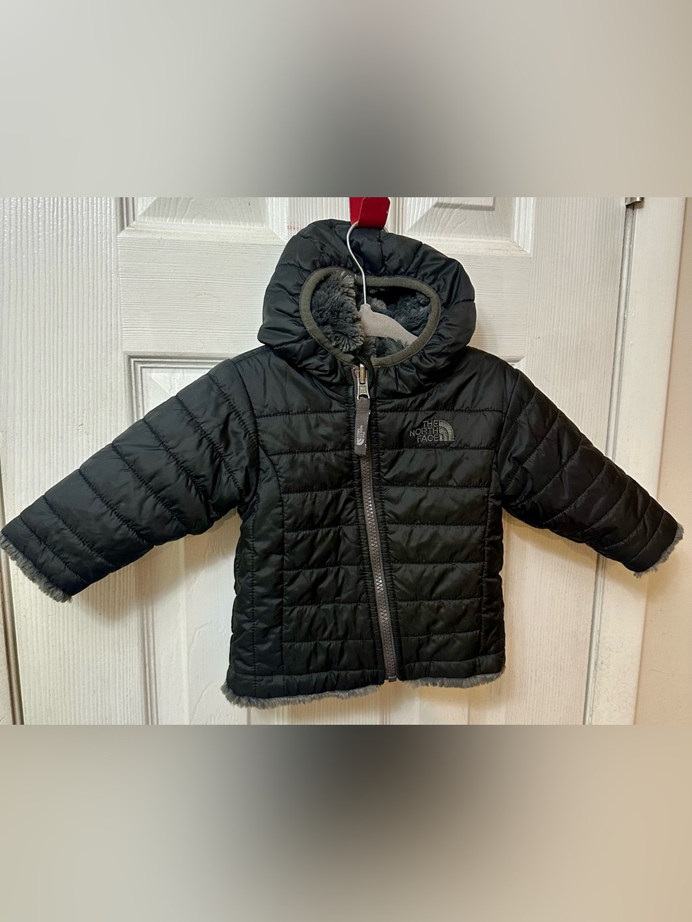 The North Face Black Reversible Hooded Puffer Jacket, 3-6